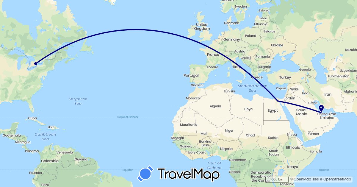 TravelMap itinerary: driving in Canada, Egypt, Qatar (Africa, Asia, North America)